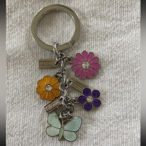 EUC Coach Spring Floral Butterfly Keychain Fob Bag Charm - Picture 1 of 9